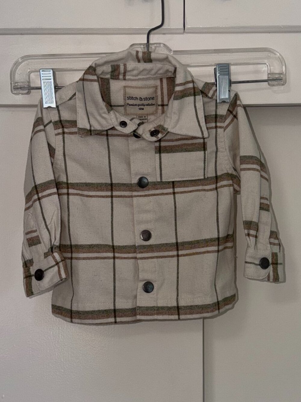 Stitch & Stone Collared Brown, Green, and Cream Plaid Shirt Jacket